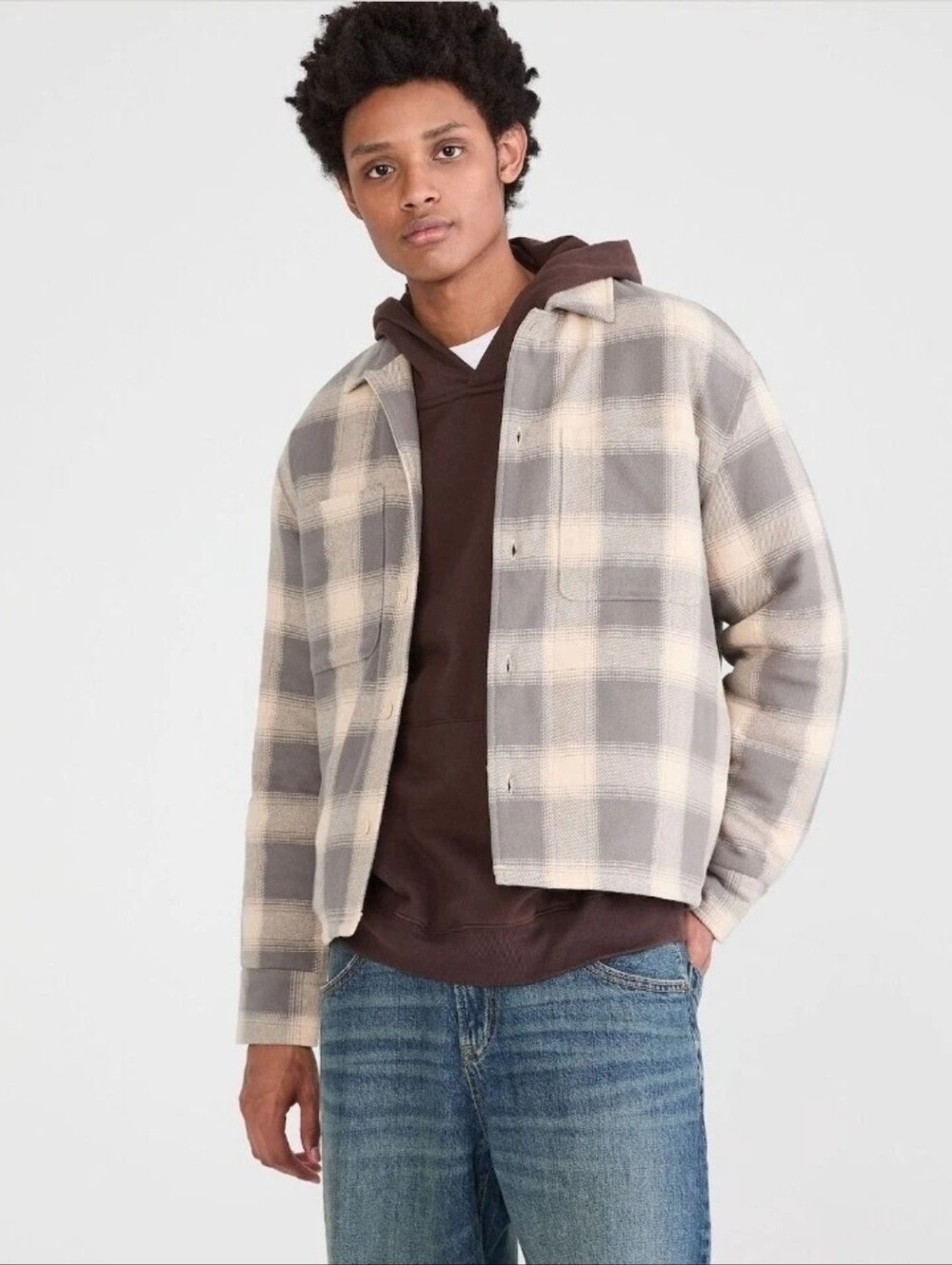 Aeropastale Men's Gray & Cream Plaid Shacket NWT Great Style! NWT XL
